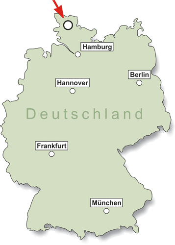 Deutschlandkarte: Treia liegt im nördlichsten Bundesland Schleswig-Holstein.